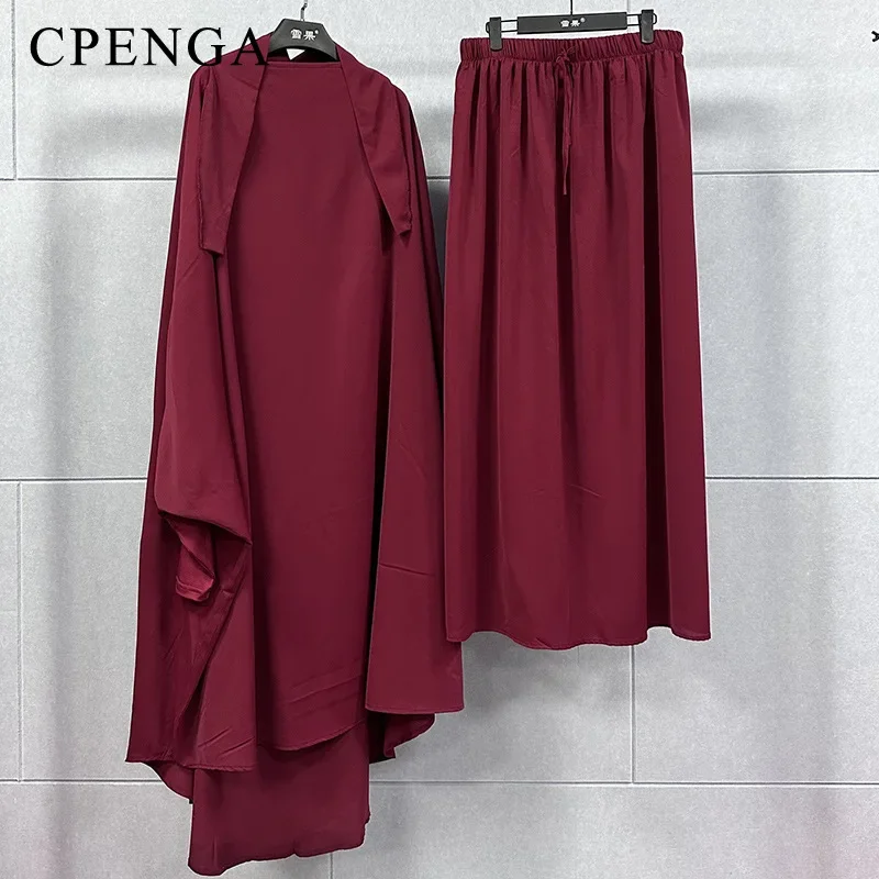 Vestido Khimar longo Jilbab para mulheres muçulmanas, vestuário de oração, Abaya, roupa islâmica, túnica longa, Ramadã e Eid, conjuntos de 2 peças