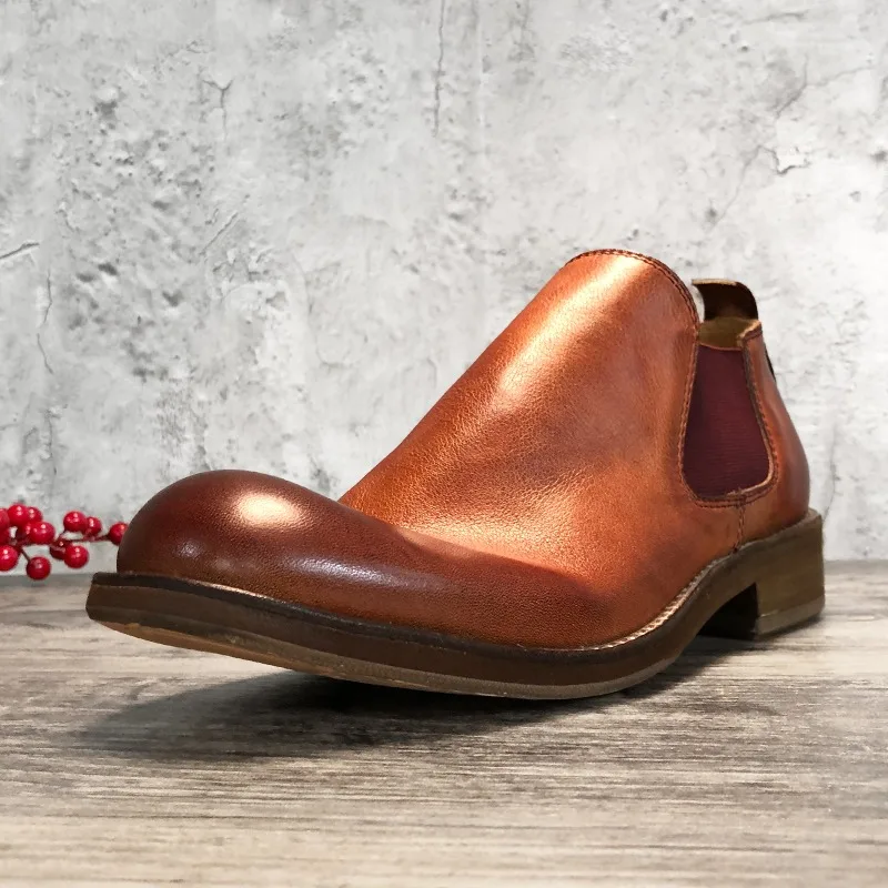 Handmade Retro Ankle Chelsea Boots Men's Shoes Luxury Genuine Leather Formal Work Casual Cowhide High Top Boots Male