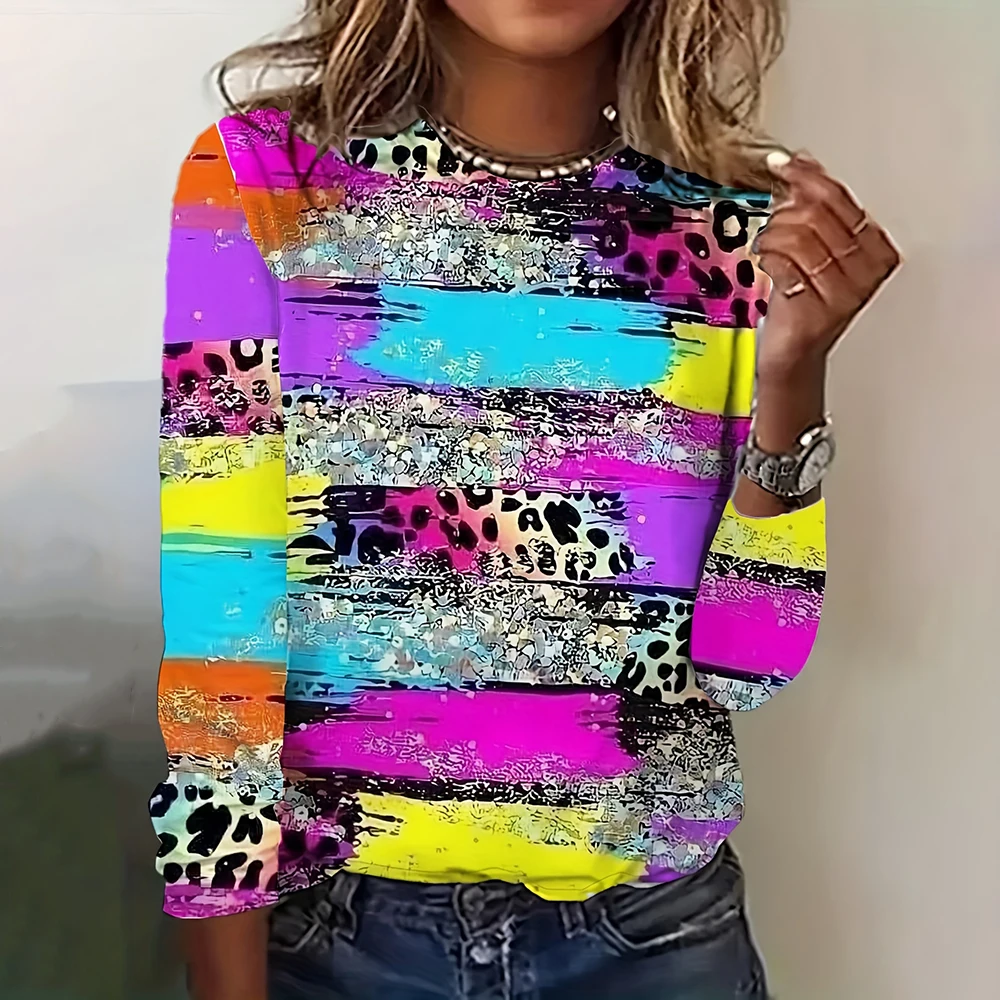 Women\'s Leopard Print Long Sleeve T-Shirt Fashion Designer Tops Summer Clothes Pullover Fashion Designer Long Sleeve