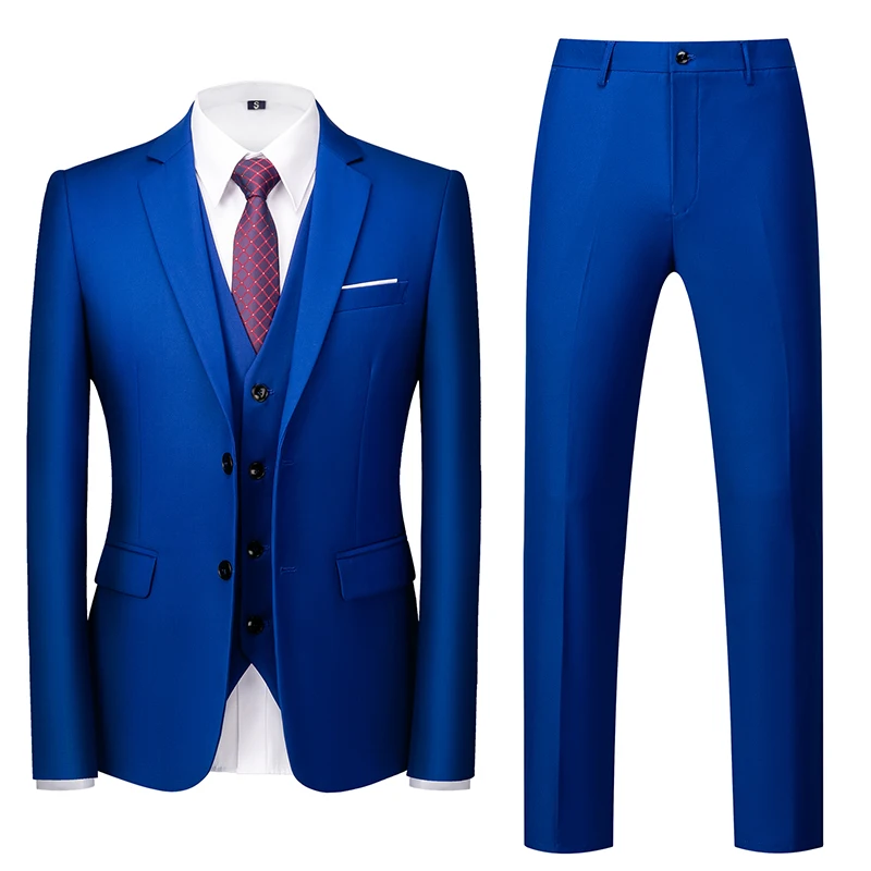 Blue Men's Suit Three Piece, Double Button Slim Fit Jacket and Vest with Trousers, Office/Interview/Wedding Suit, Asian Size 6XL