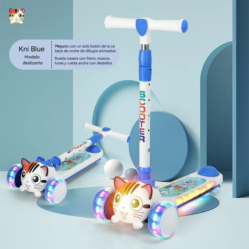 سكوتر للأطفال بتصميم كرتوني، قابل للطي، أضواء موسيقية، وظائف متنوعة. عجلات مستقرة وناعمة وسهلة التخزين. مثالية كهدية.