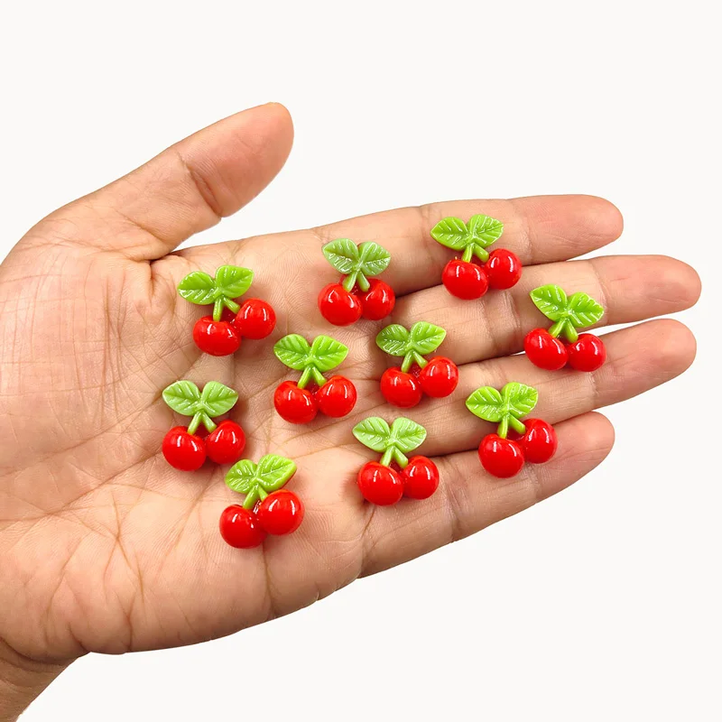 10pcs Red Cherry Fridge Magnets Mini Fruit Resin Craft Whiteboard Refrigerator Decoration Message Post Home DIY Accessories