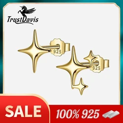 Trustdavis Real 925 Sterling Silver Bright Stars Stud Earrings Women Girls Daughter Birthday Party Gift Jewelry DS4420