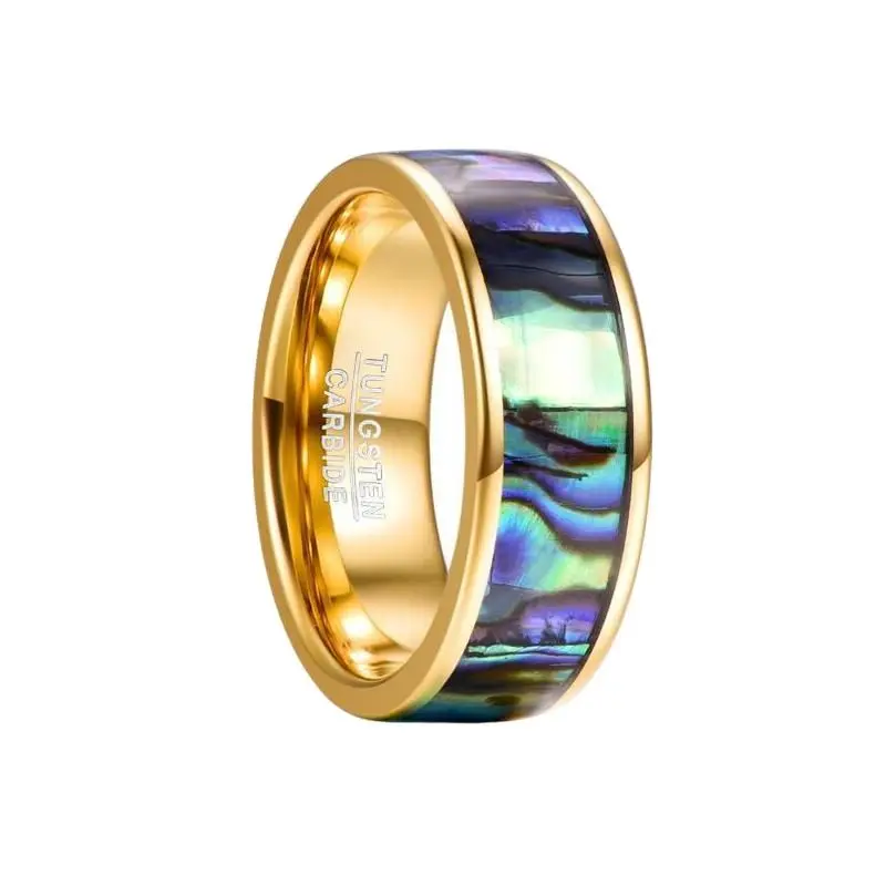 8mm Men's Bohemia Carbide Party Ring Electroplated Gold Inlaid Shell Engagement Tungsten Steel Ring