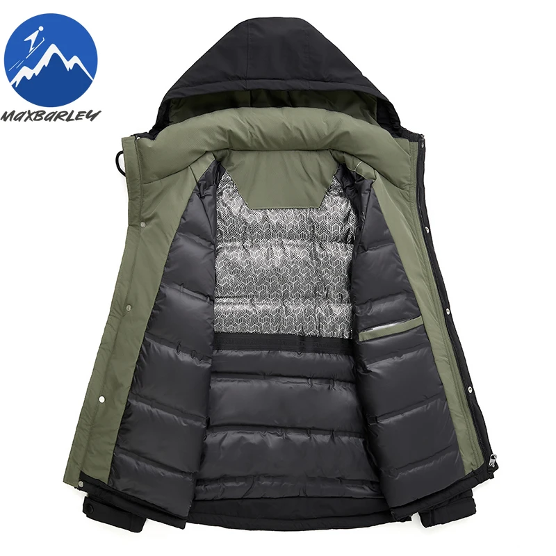 マックスバリ スノーダウンジャケット ユニセックス 冬 2026 高級ホワイトダックダウン 暖かいコート メンズ カジュアル ハイキング 超軽量 フード付きパーカー パファージャケット