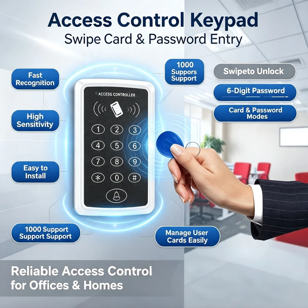 125KHz RFID Access Control Keypad EM Card Reader Support 1000 Users Door Access Control System Door Lock Opener Keyboard System