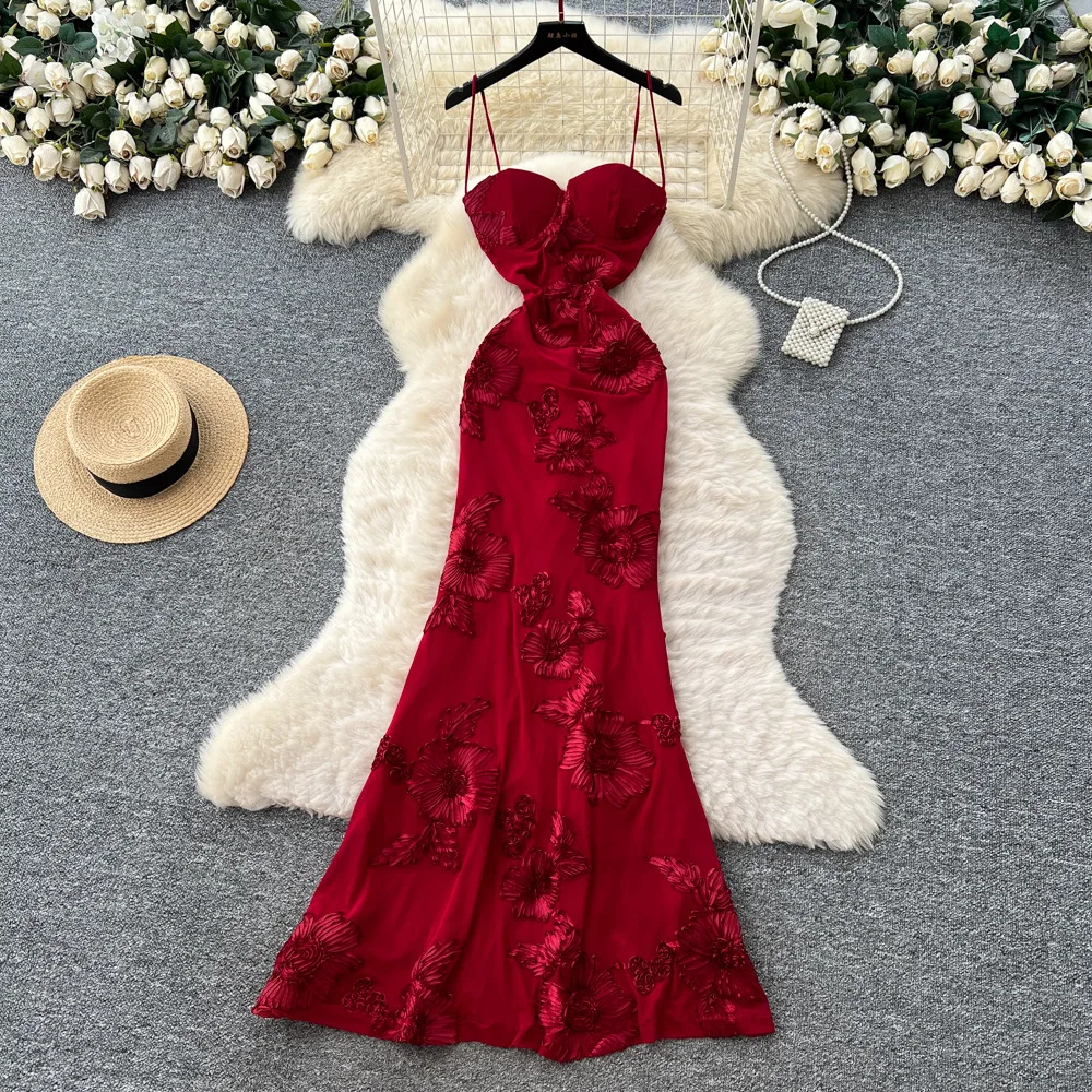 

2026 Long Dress Women Sling Dresses Red Gown Vestidos Y2k Streetwear V Neck Sleeveless Floral Elegant Party Night Sexy Evening