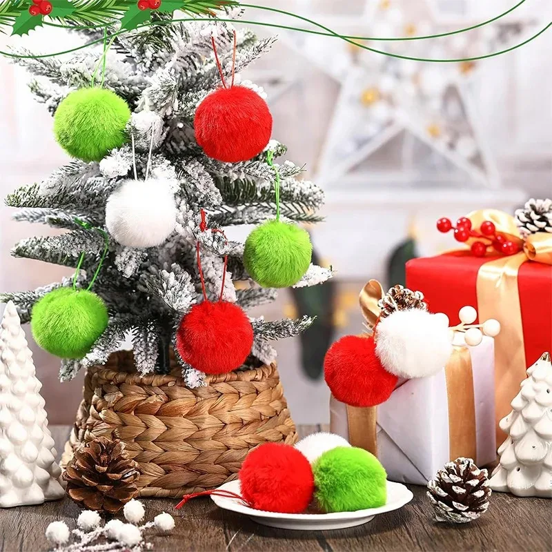 6 Stücke 6 cm Weihnachtsdekoration Flauschige Kugel Hängende Ornamente für Halloween Party Weihnachten Zuhause Neujahr Geschenke Navidad Decor Handwerk