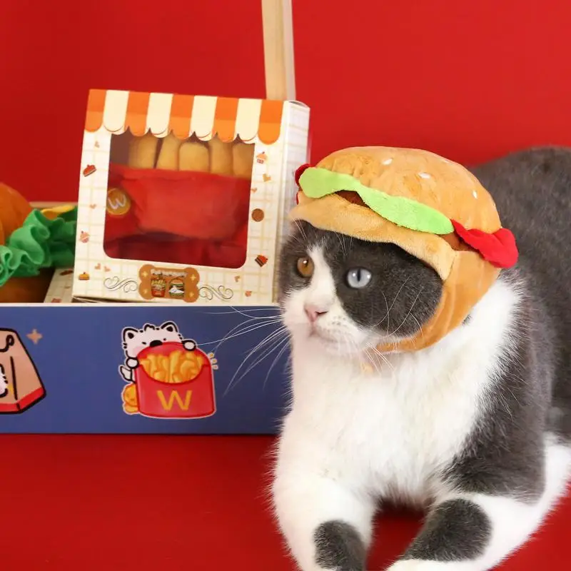 Pet Funny Hat Halloween Dog Funny Cosplay Costume Hamburger Hats Burger-Shaped Puppy Costume Accessory Headwear For Cats Dogs