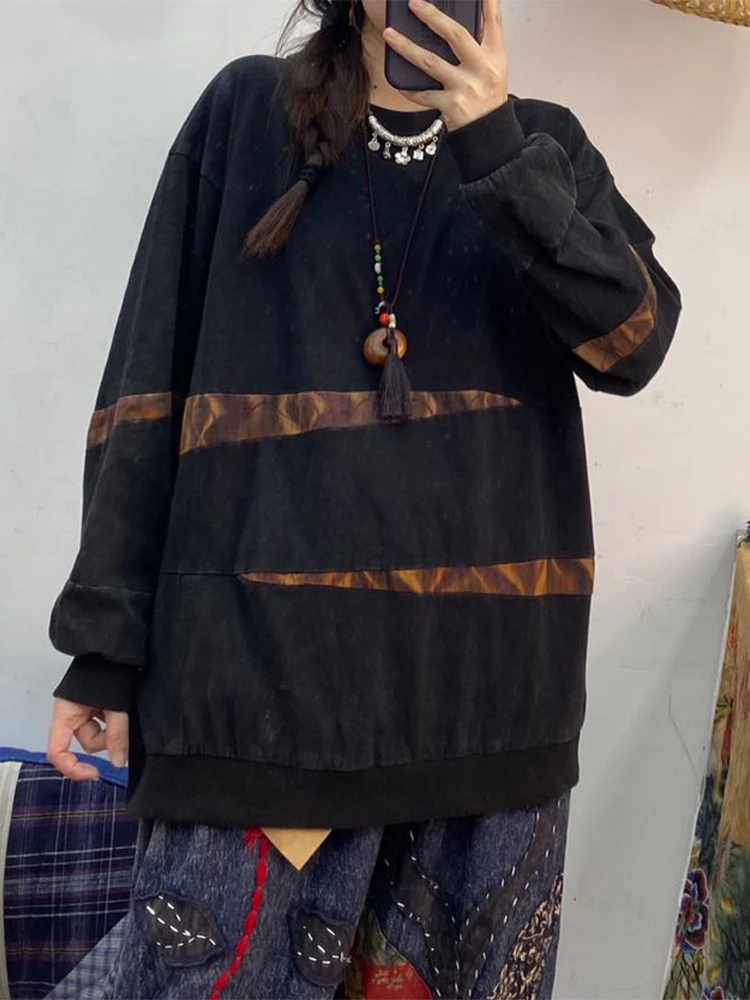 Amax LuluE 2025, herfst dames klassieke losse bedrukte vintage hoodies damesmode patchwork sweatshirts vrije tijd elegante kleding