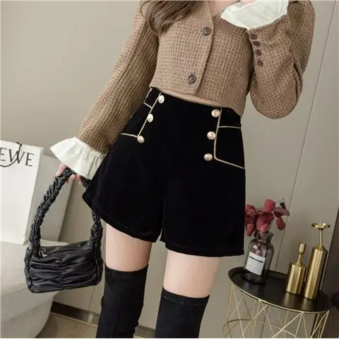 الشتاء شيك سراويل تقليدية عالية الخصر ألف خط واسعة الساق المرأة ort Bootcut بنطلون الكورية Sle زر مزدوج تصميم الإحساس TT948