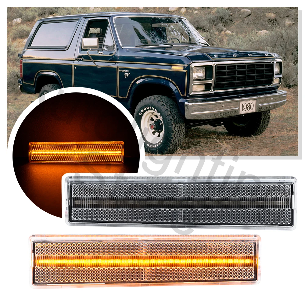 2PCS For 1980 1981 1982 -1986 Ford BRONCO F-100 F-150 F-250 F-350 Bronco LED Side Marker Light Car Front Bumper Side marker Lamp