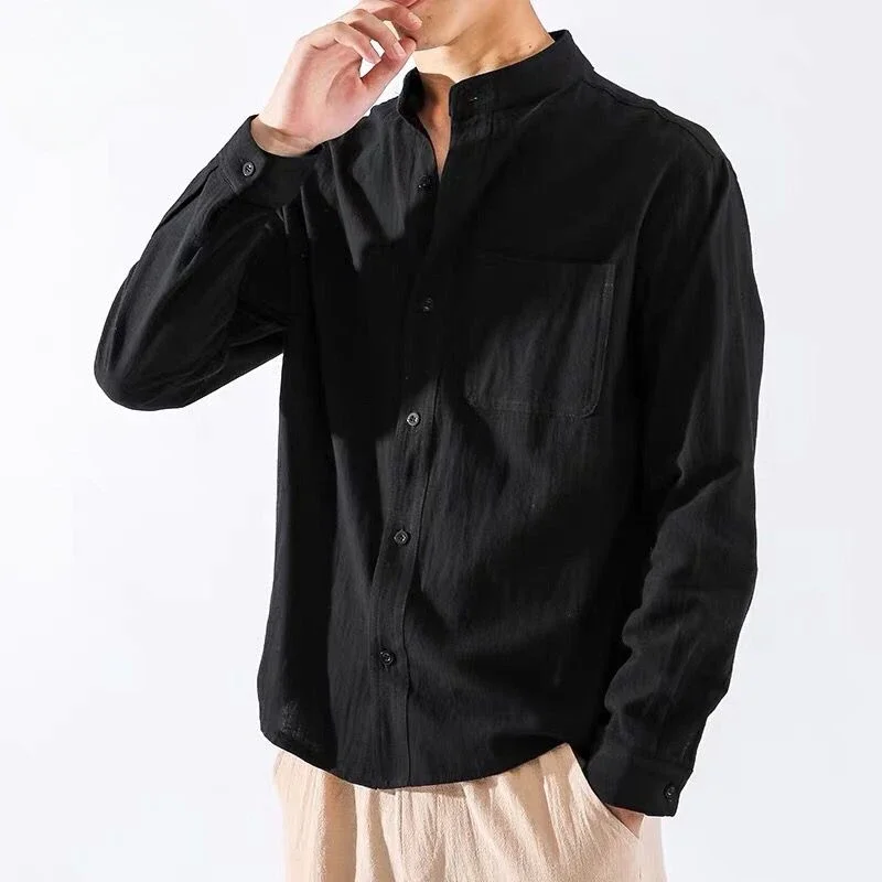 Male Shirts Black Long Sleeve Men's Shirt Linen And Cotton Hipster Tops Xxl With Sleeves Cheap Things Wholesale Cool Luxury