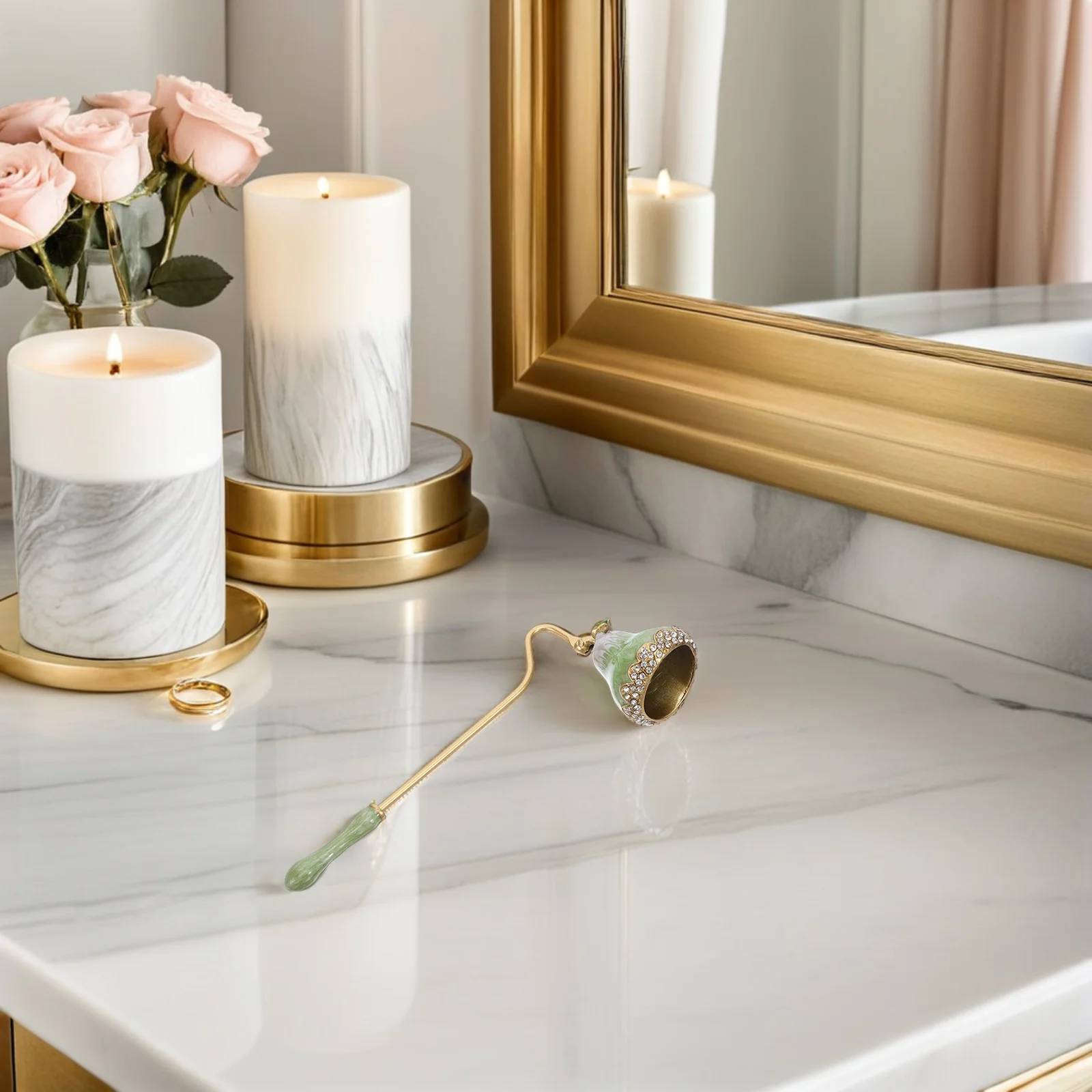 

Rustic Snuffer Vintage Flower Design Long Handle Wick Extinguisher Safe Elegant Home Decor Accessory Rustic Wick Snuffer