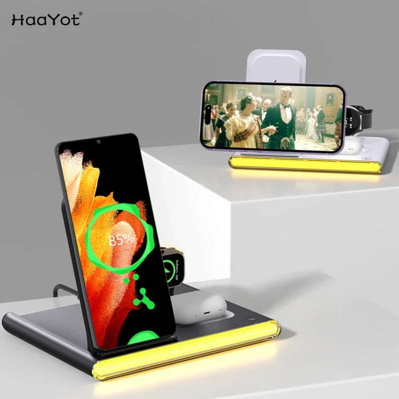 

Беспроводная зарядная станция HaaYot 2-в-1 для Apple Watch и Samsung Galaxy Watch, док-станция для быстрой зарядки Galaxy S26, iPhone 17, AirPods