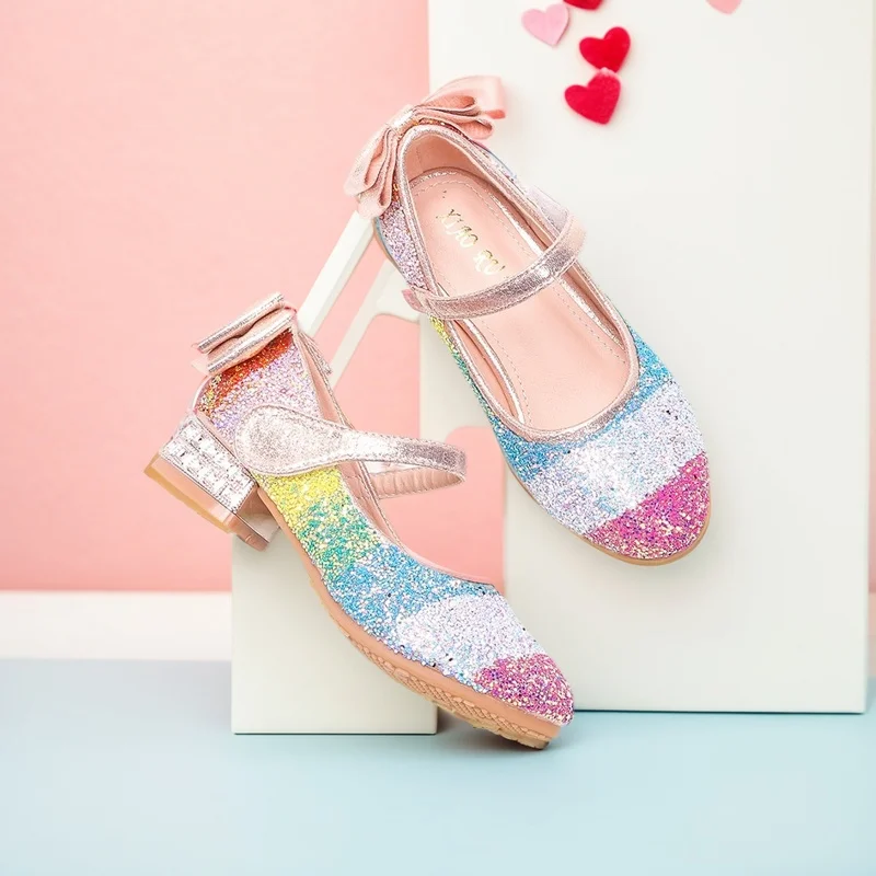 Zapatos de baile para niñas zapatos de princesa para niños lentejuelas pequeña niña tacones de cristal salvaje estudiante