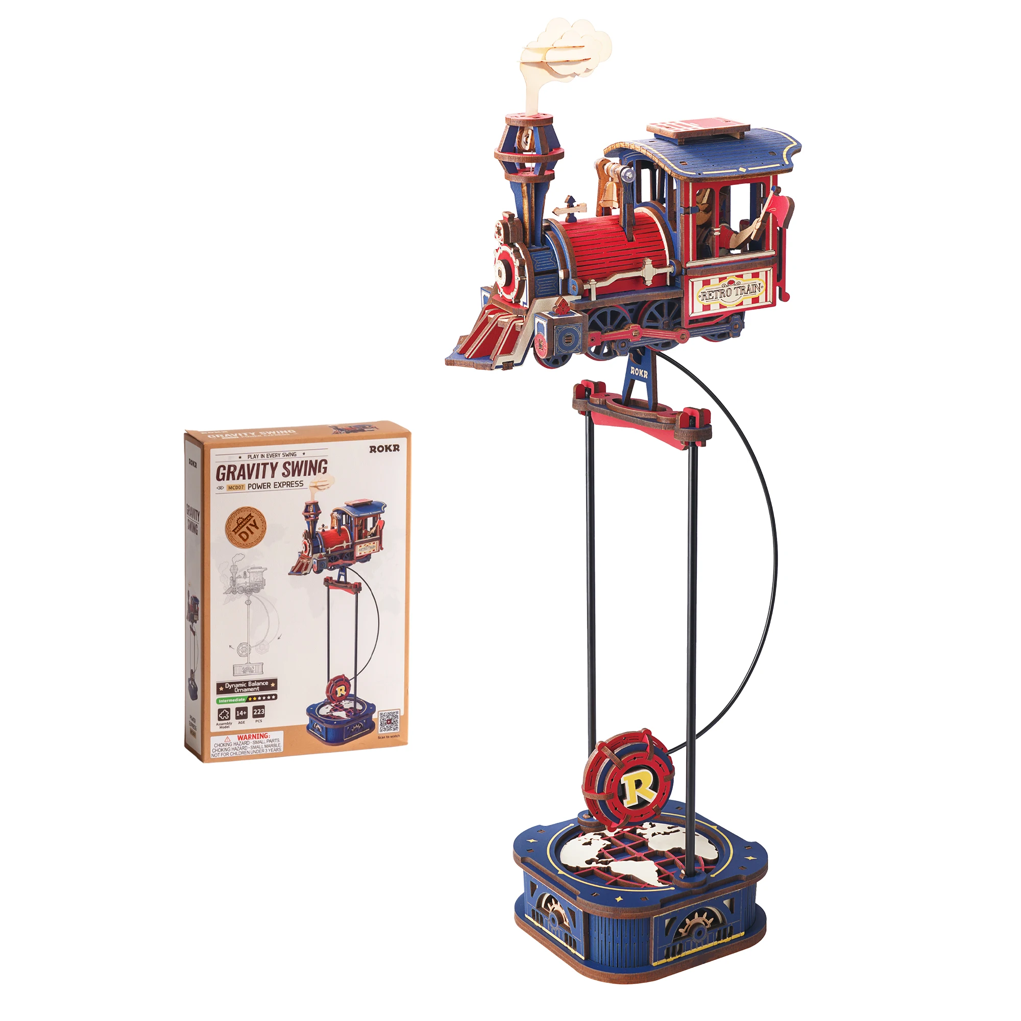 ROKR Wooden 3D Puzzle-Power Express Pendulum Balance Toy Model Building Kit DIY Gravity Swing Toys for Desk Decor Birthday Gift for Boys Adults