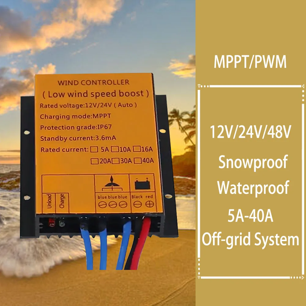 

MPPT 5000W 12V 24V AUTO 48V Waterproof PWM Wind Turbine Charge Controller 20A 30A 40A Low Wind Speed Regulator Voltage Boost