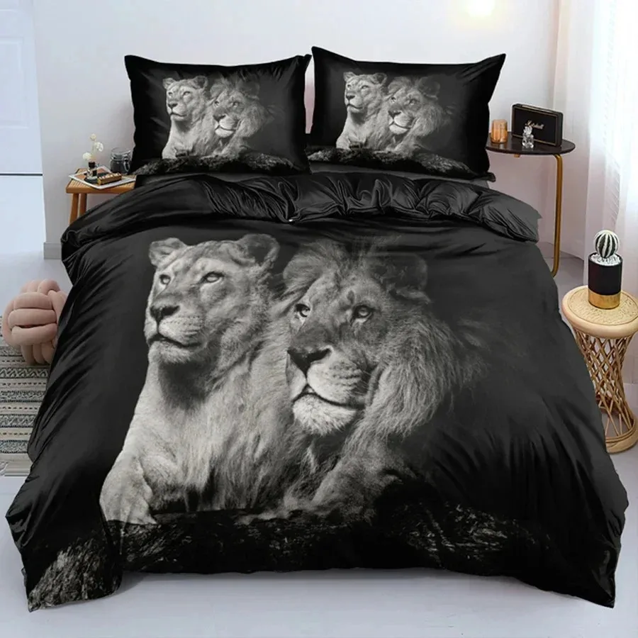 Black Lion Duvet Cover Animal Bed Sheet Pillow 3 Piece Bedding Set Single Double King Queen Full Size 1 Comforter 2 Pillowcase