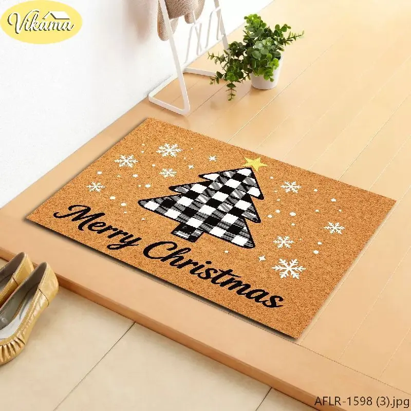 Buffalo Check Christmas Tree Doormat, Merry Christmas Non Slip Entryway Mat, Festive Holiday Decorative Rug, Home Decor