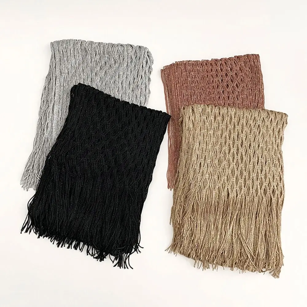 Oversized Gold Silver Wire Mesh Shawl Jacket Knitted Hollowed Out Poncho Tassels Lace Cloak Sun Protection