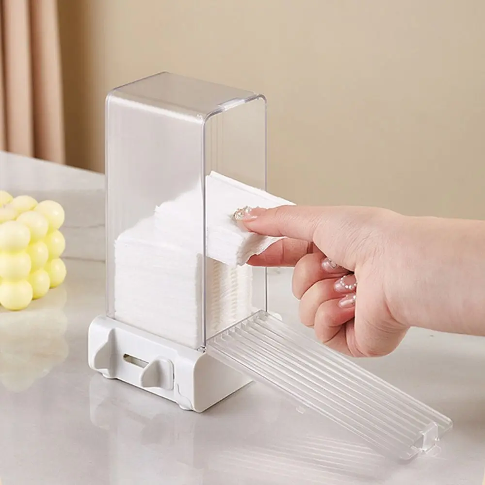 

Press Type Cosmetic Cotton Storage Box Transparent Covered Dustproof Automatic Cotton Pad Dispenser Space-saving Non-slip Bottom