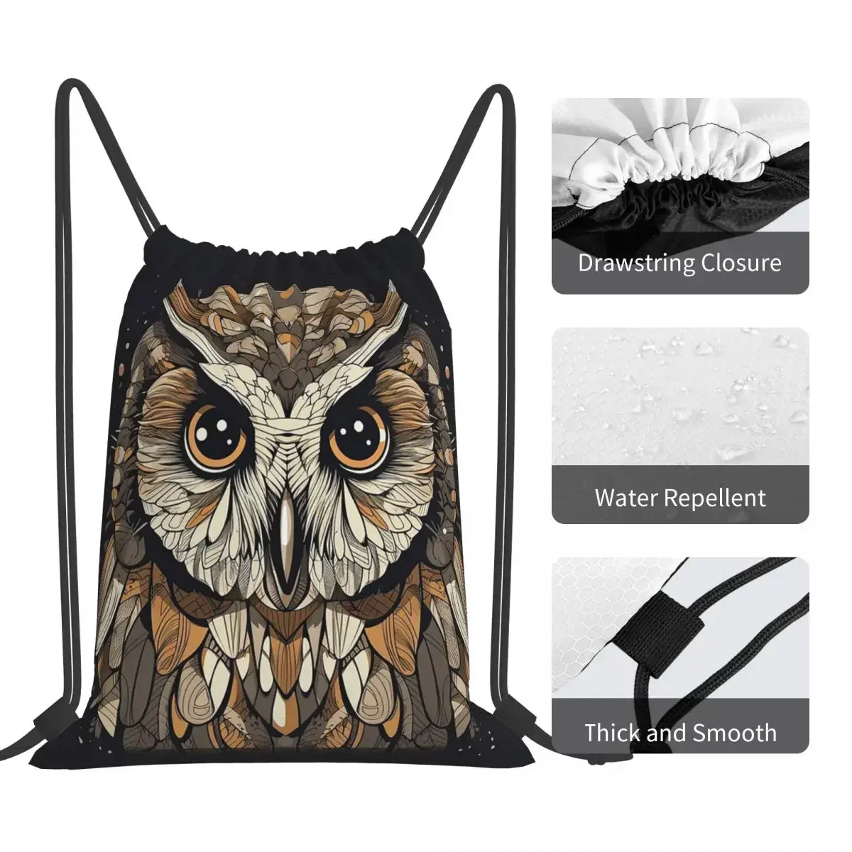 Eastern Screech Owl Backpacks Fashion Portable Drawstring Bags Drawstring Bundle Pocket Sports Bag BookBag Man Woman Students