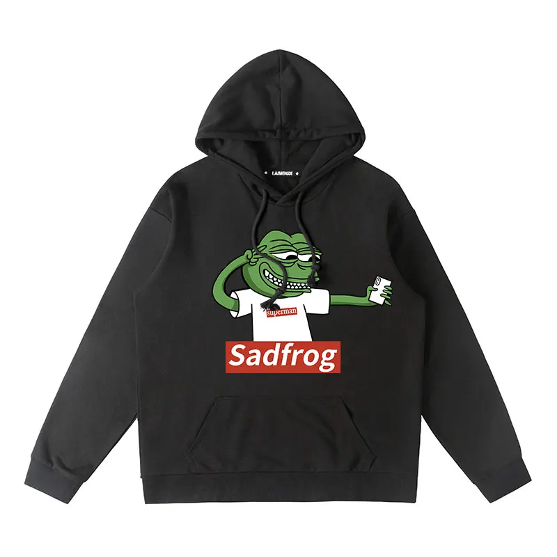 جاكيت بغطاء رأس من الضفدع الحزين للرجال والنساء ، مشاهير الإنترنت ، توب هاراجاكو ، الخريف والشتاء ،