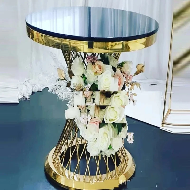 Shiny Galvanized Gold Party Background Pedestal Stand, Flower Balloon Arch, Table Column, Cake Stand, Wedding Desser, 3 Pack