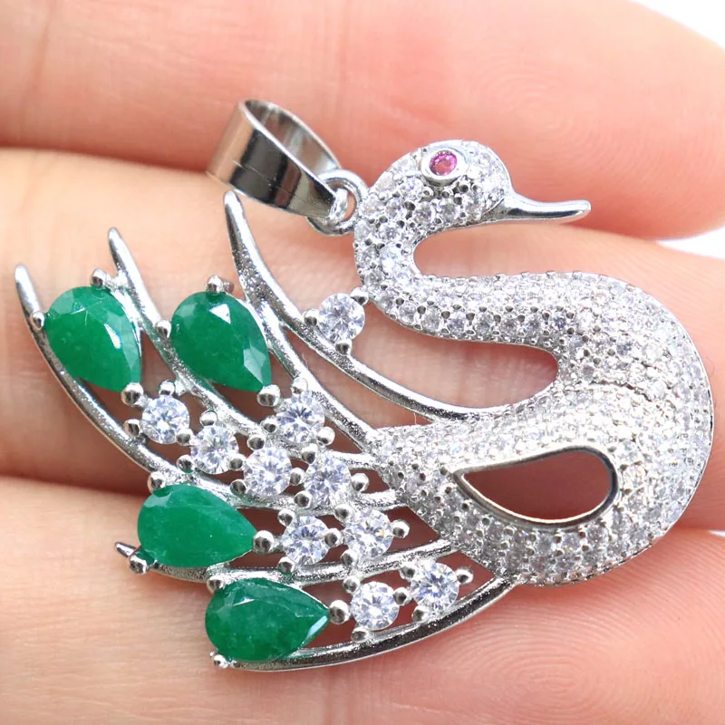 

5g 925 Solid Sterling Silver Pendant Customized Swan Shape Real Blue Sapphire Green Emerald Red Ruby CZ Women Dating