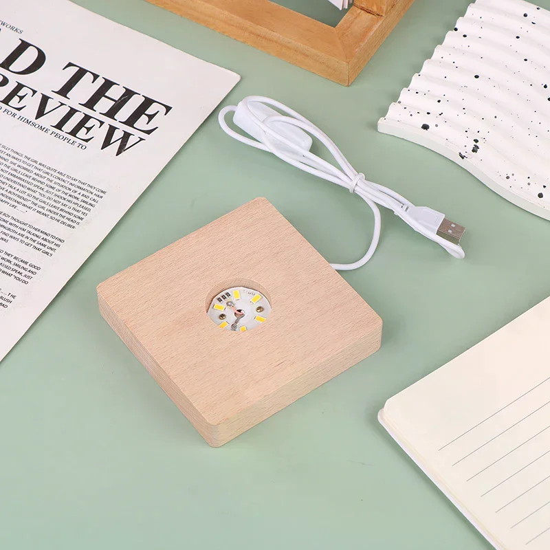 

5/6/7/8/9/10 см светодиодная лампа из цельного дерева, квадратный ночник, USB-держатель для ламп, держатель для светильников «сделай сам», настольные украшения, декоративная лампа