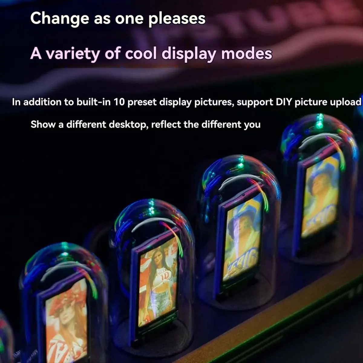 

Цифровые часы INABEZ LED Nixie Tube с цветным IPS-экраном, аналогово-цифровые трубчатые часы DIY, настольные цифровые часы с Wi-Fi