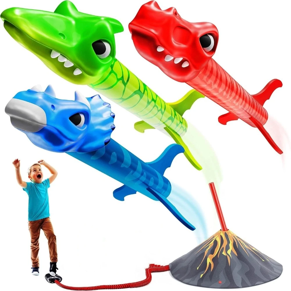 

3pcs/Set Step on Dinosaur Rocket Launcher Toy Flying Dinosaur Sky-high Kids Outdoor Toys Colorful Volcano Skirt