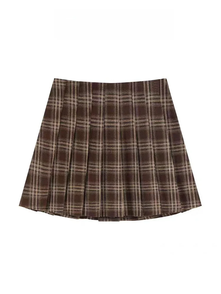 Süßer würziger Retro brauner karierter Rock Damen Herbst Winter College Sle JK karierter Ort Rock kleine Größe hohe Taille A-Lin...