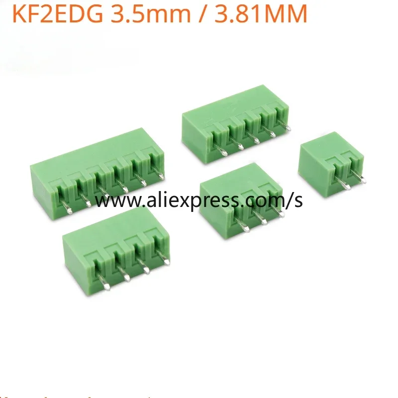 10PCS KF2EDG 3.5mm / 3.81MM Pluggable Pcb Terminal Block Curved Needle / Straight Pin 2/3/4/5/6/7/8p Green Connector 2EDG