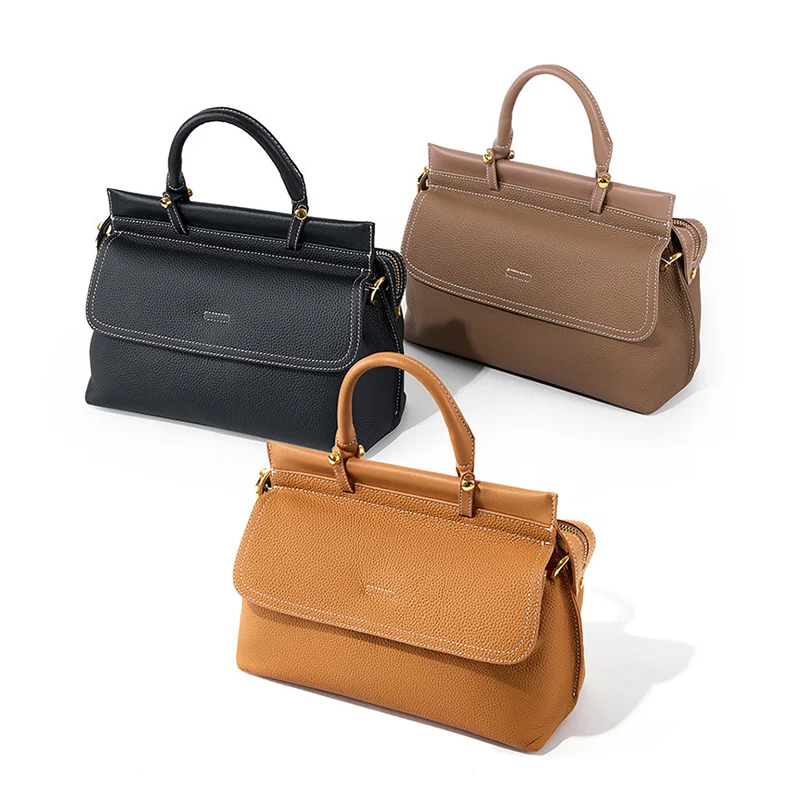 New Genuine Leather Women Bag Lady Commuting Large Capacity Shoulder Messenger Briefcase Female Solid Color Crossbody Handbag