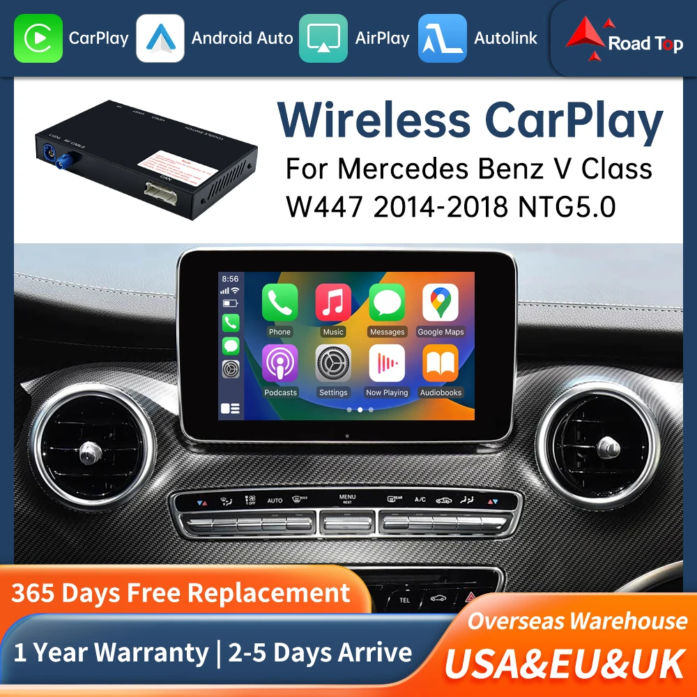 Road Top CarPlay Decoder for Mercedes Benz V Class W447 2014-2018 Vito Viano NTG5.0 with Android Auto Interface Link AirPlay