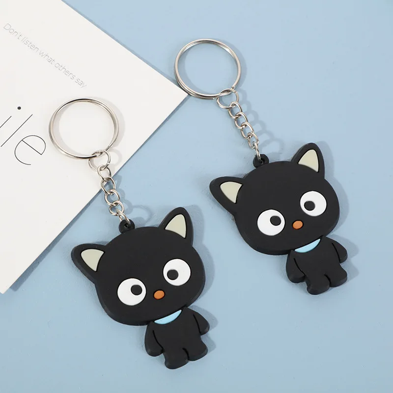 Cute Chococat PVC Keychain Charms Mascot Anime Black Cat Kawaii Bag Keychains Key Ring Holder Small Gifts