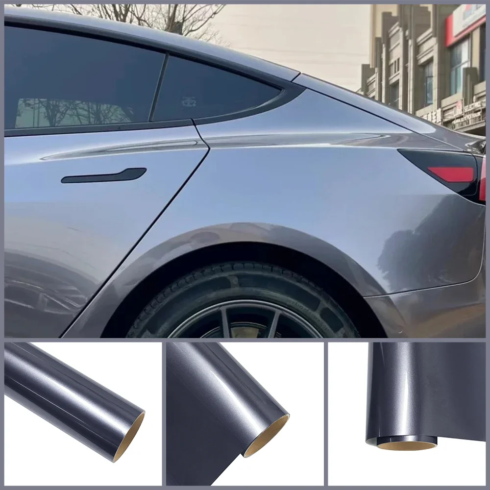 

Premium Metallic Charcoal Gray Wrap PET DIY Vinyl Film Car Whole Body Decal PVC Sticker Protective Cover Auto Tuning Accessories