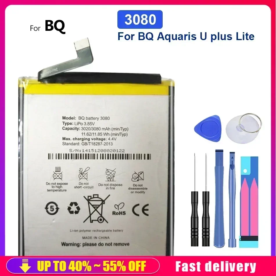 Rechargeable Mobile Phone Batteries 3080mAh For BQ Aquaris U plus Lite Portable Battery