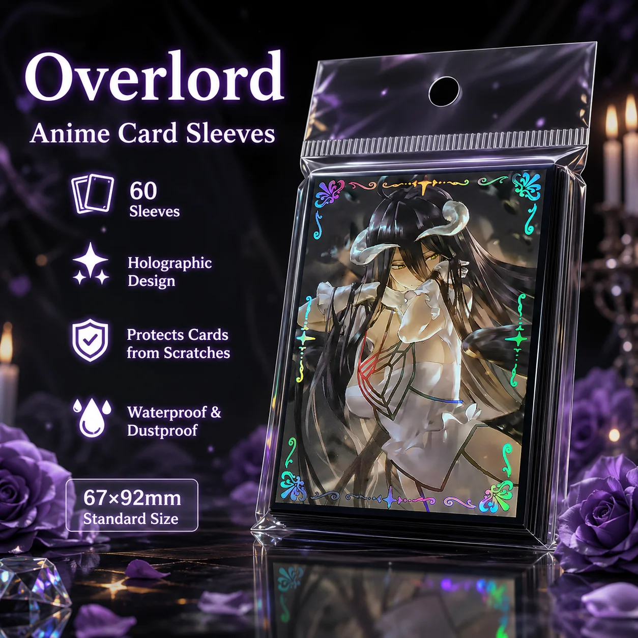 60PCS 67x92mm Overlord Themed Protector Sleeves Toploading Trading Holo Card Sleeves Protectors for TCG MTG PTCG Sport Card