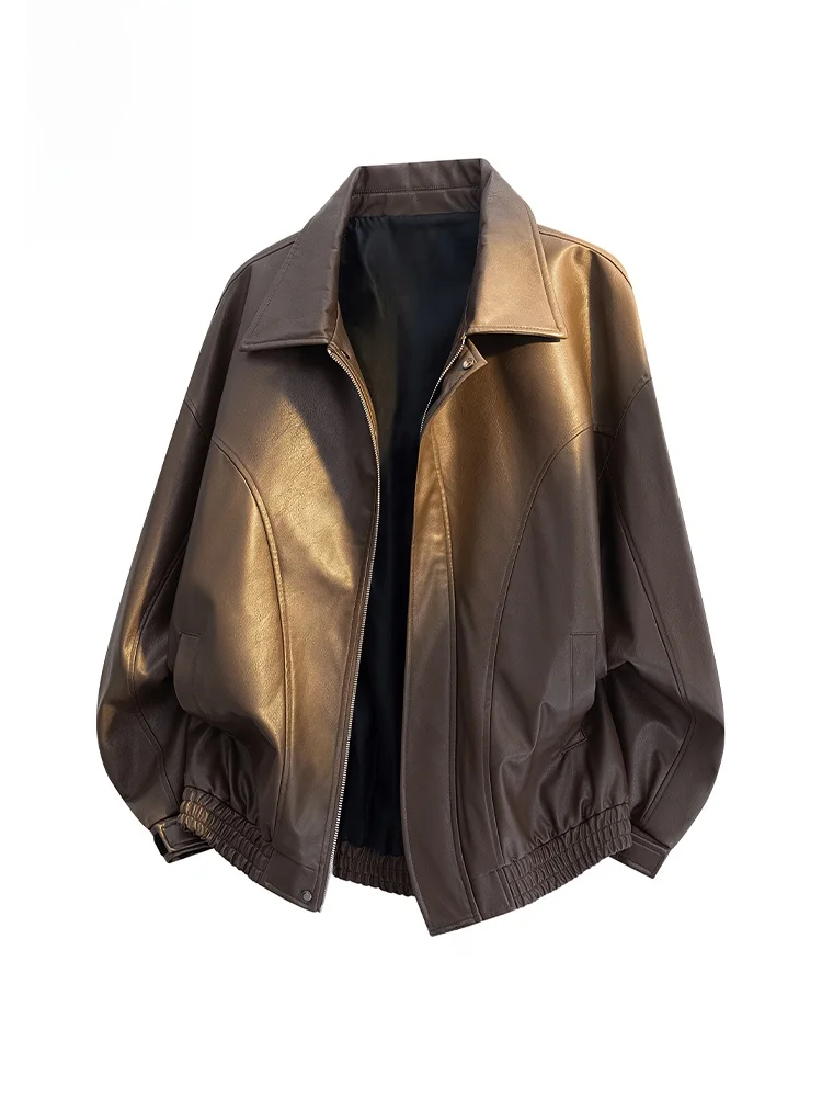 

Hipanda Men's Vintage American Motorcycle Leather Jaet Fall Outerwear Flip Collar Barn Sle Casual Faion Ci Life