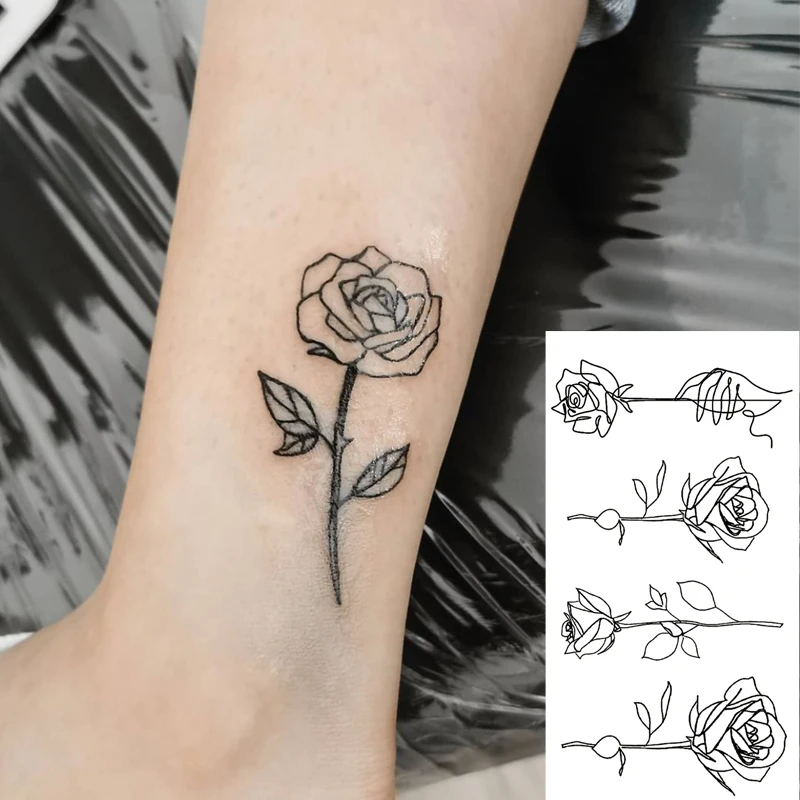 Flower Butterfly Temporary Tattoos Stickers Hand Body Art Waterproof Fake Tattoos Black Rose Women Girls Water Transfer Tattoo