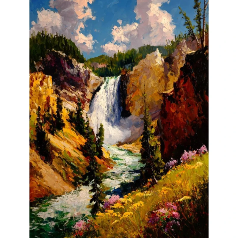 DIY Canyon Waterfall Landscape Diamond Painting, Gorgeous Vivid Nature Scene For Living Room Wall Decoration Exquisite Gift