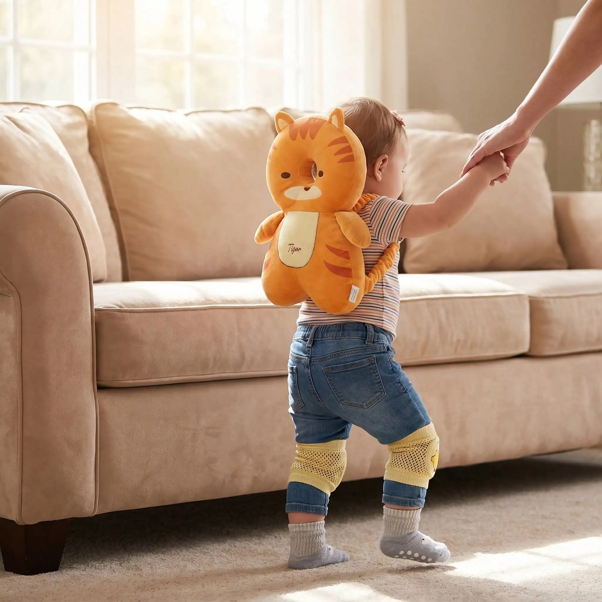 Portable Soft Backpack, Cartoon Animal Plush Backrest, Made Of Thickened Polyester Fiber, Adjustable, Great For Outdoor Travel, Ideal Gift For Baby