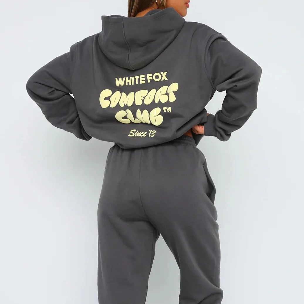 

Women's Hoodies Sets 2024 Spring Fleeced Letters Printing Loose Hooded Two Piece Sweatpants Jogger Pants Set Sweatsuit Tracksuit