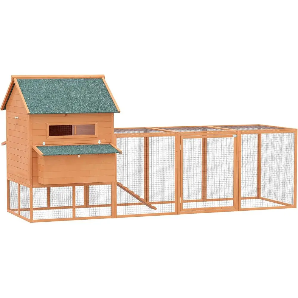

Large Wooden Chicken Coop with Nesting Box and Run for 8-10 Hens, Backyard Orange