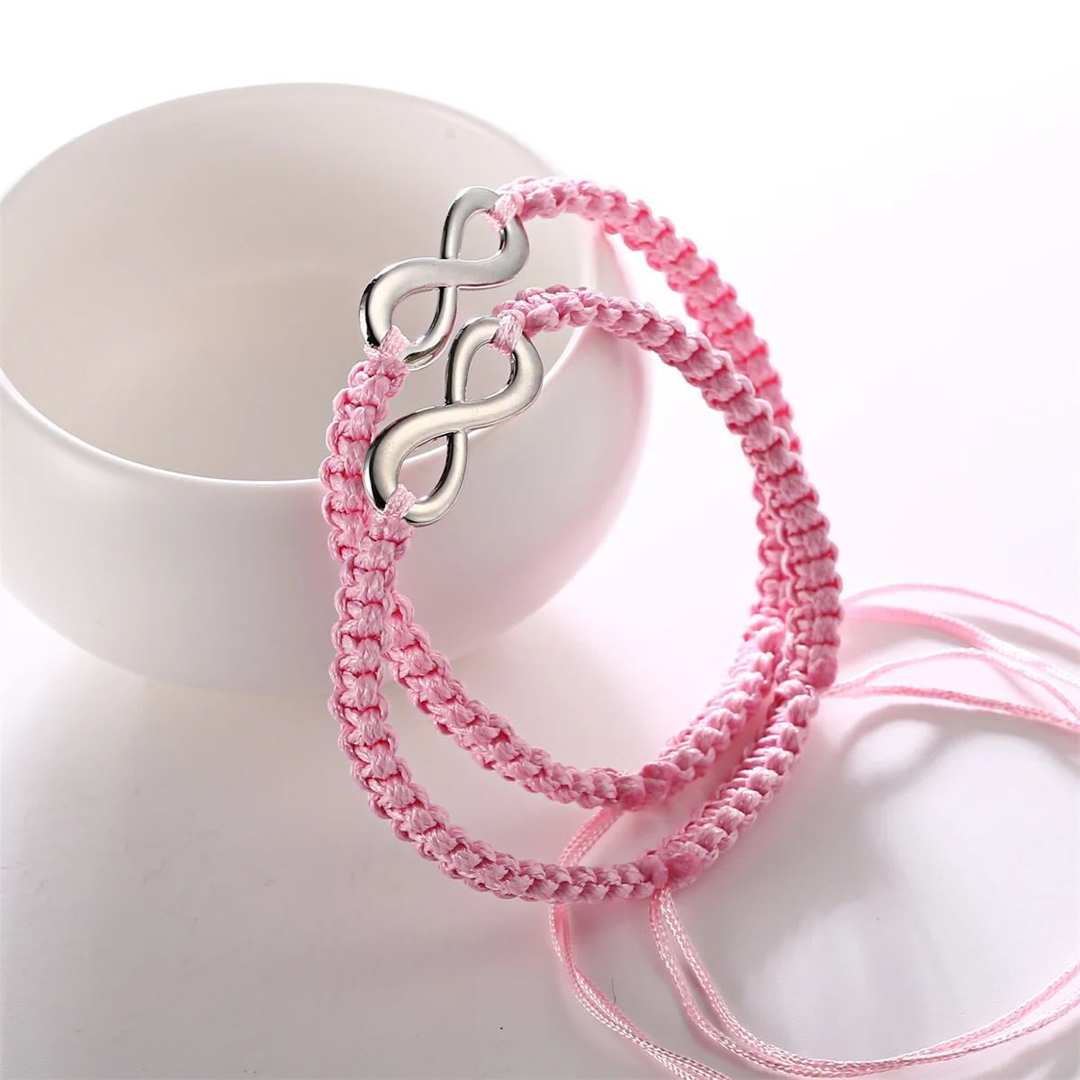 Bracelets de Couple d'amour infini, 2 pièces, 8 mots, pour femmes et hommes, corde tressée à la main, chaîne, breloque assortie, bijoux d'amitié