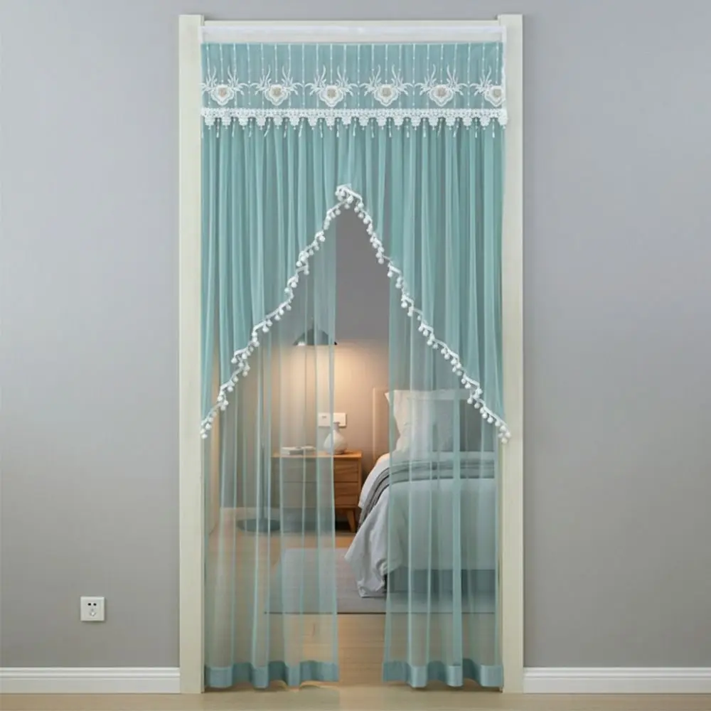 Double Layer Lace Sheer Door Curtain Embroidered Breathable Anti-mosquito Door Curtain Self-adhesive Pest-proof