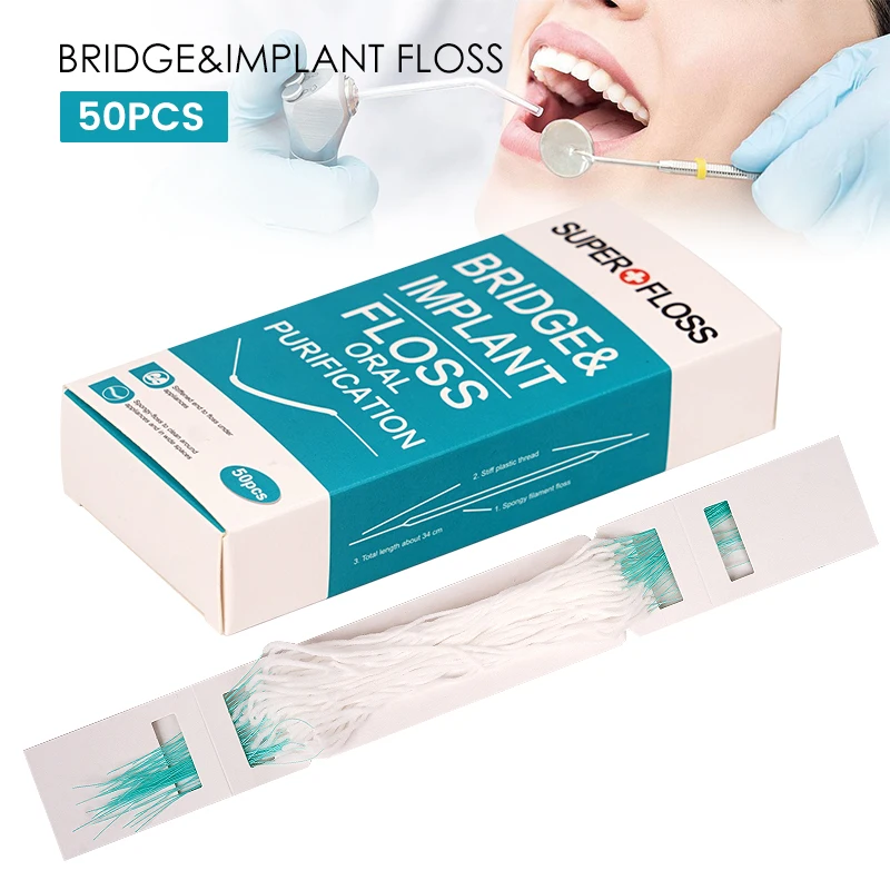 50pcs Dental Floss Threaders Between Orthodontic Braces Bridge Traction Braces Tooth Floss Toothpick Tool Oral Clean